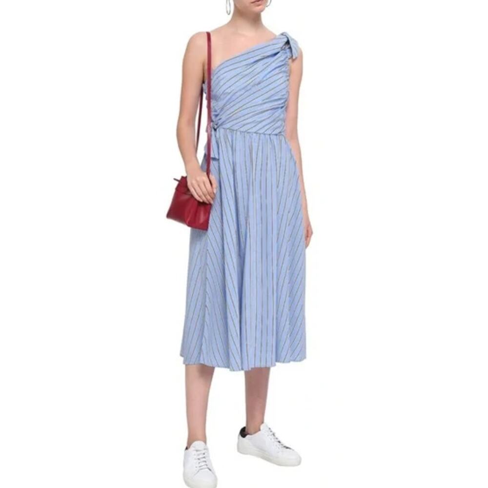 ALC 14 Cabrera Striped One Shoulder Midi Dress Blue Hourglass Sleeveless